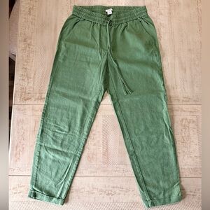 Green J Crew Linen Cotton Blend Pull On Drawstring Ankle Straight Pants - Size 2